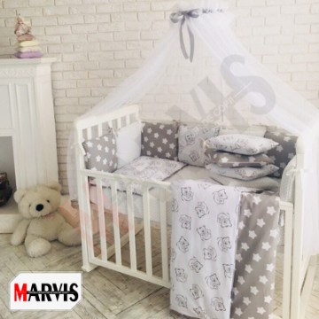 Lenjerie pentru Pat de Bebe / Copii - Set Compleu 8 Piese Basic Star Bear